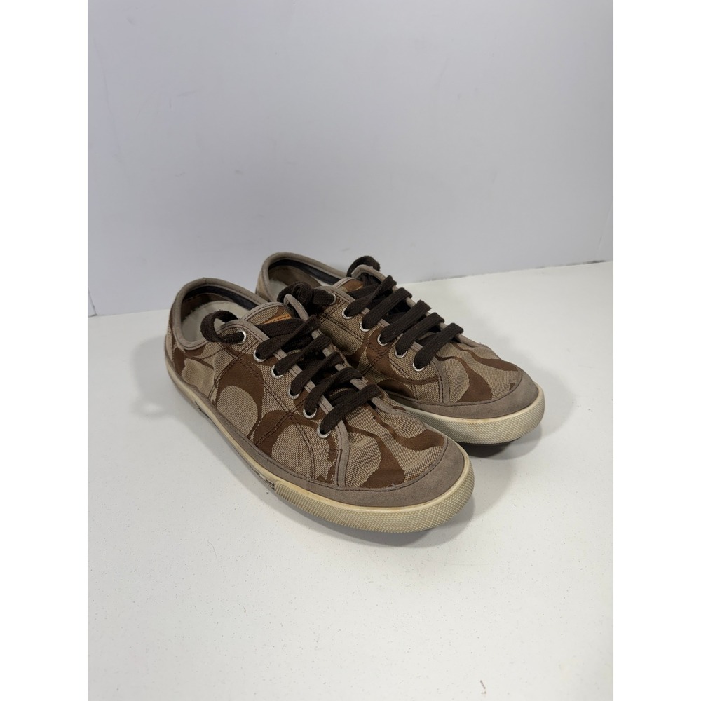 Coach Burke Khaki Brown Signature Monogram Canvas Sneakers Mens 9.5M B1014
